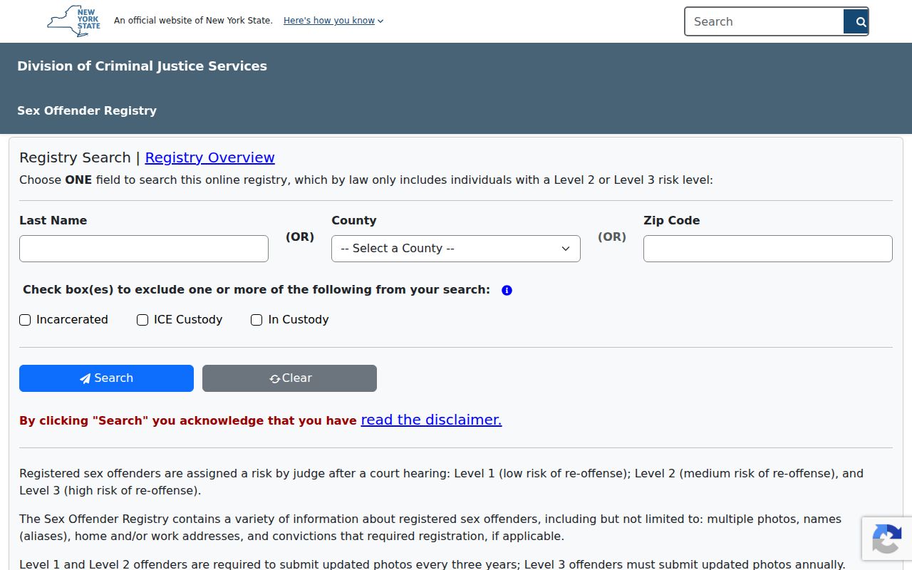 Somers ZIP code page contextual legal-use warning on official public search